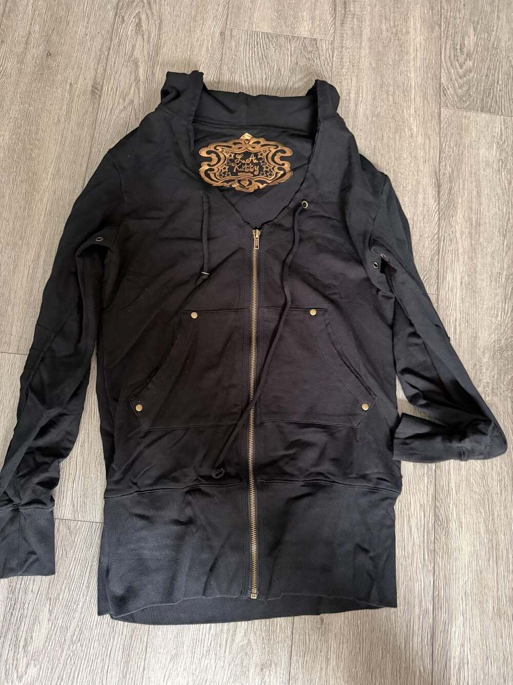 L.A. Kitty Exclusive Black Full Zip Hoodie with Gold Hardware